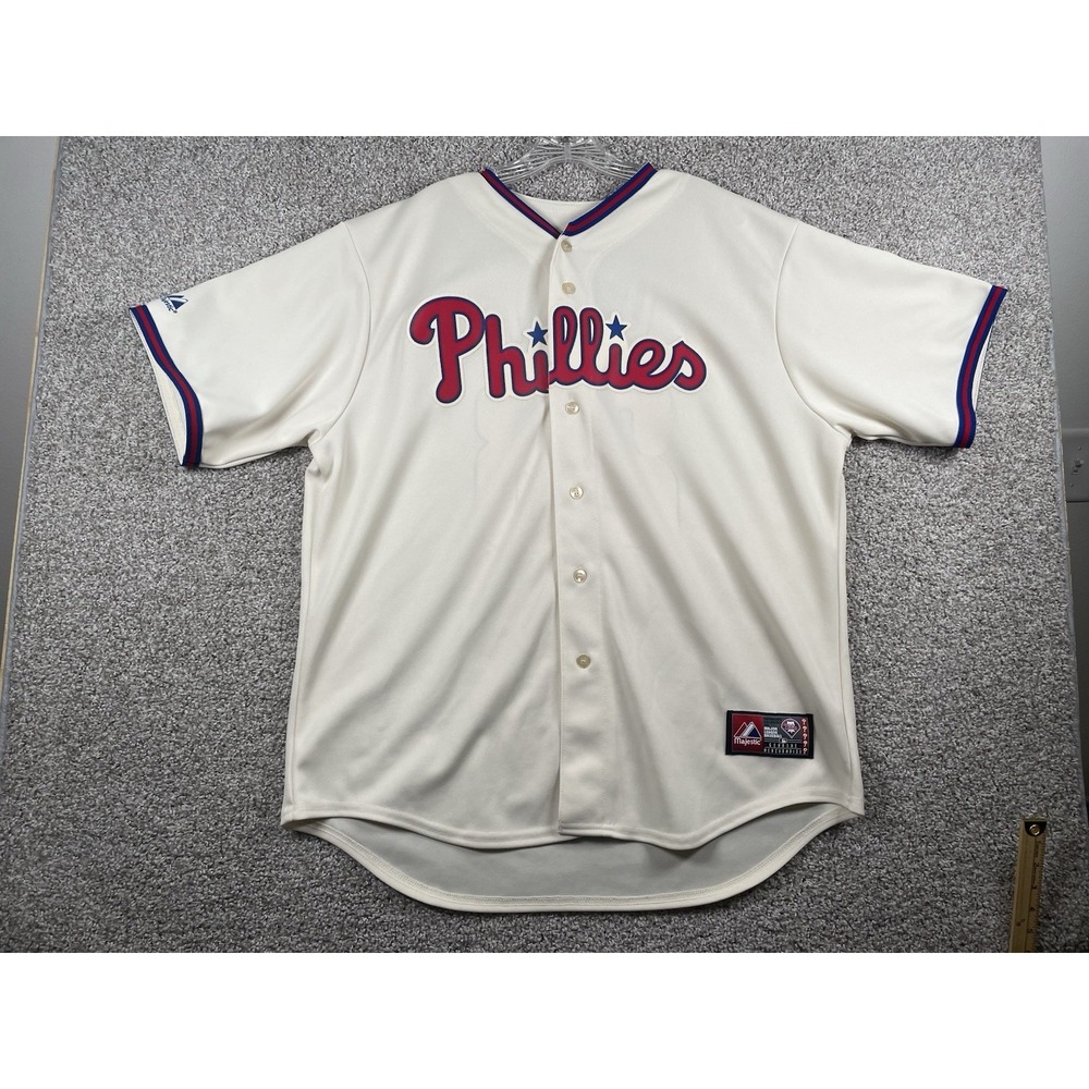 Philadelphia Phillies Chase Utley #26 Majestic Baseball Jersey MLB Cream Mens XL